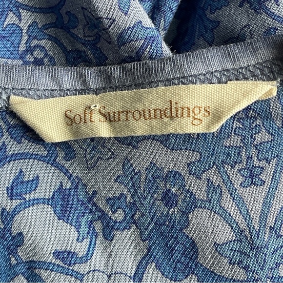 Soft Surroundings Blue Floral Contrast Tunic Top L Boho Cottagecore Long Sleeve - Picture 9 of 11